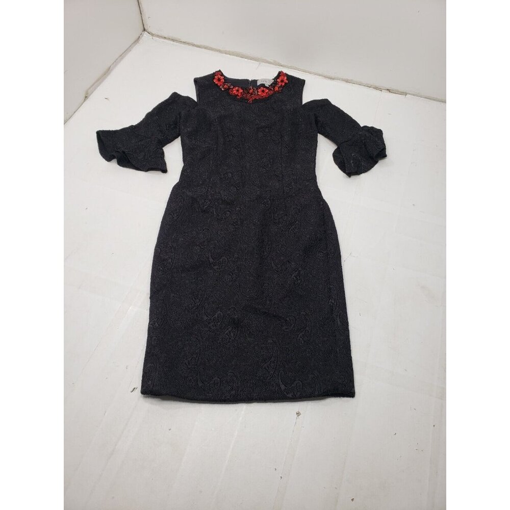 Teri Jon Rickie Freeman Womens Brocade Cold Shoulder Sheath Dress  Black Size 2